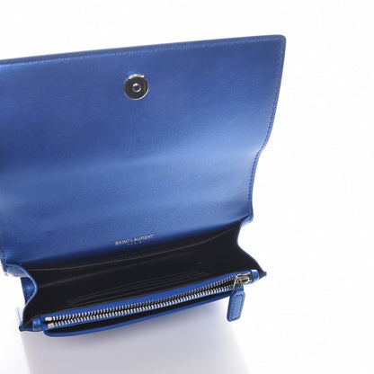 Saint Laurent Metallic Calfskin Monogram Sunset Chain Wallet Blue Royal 5 of 8