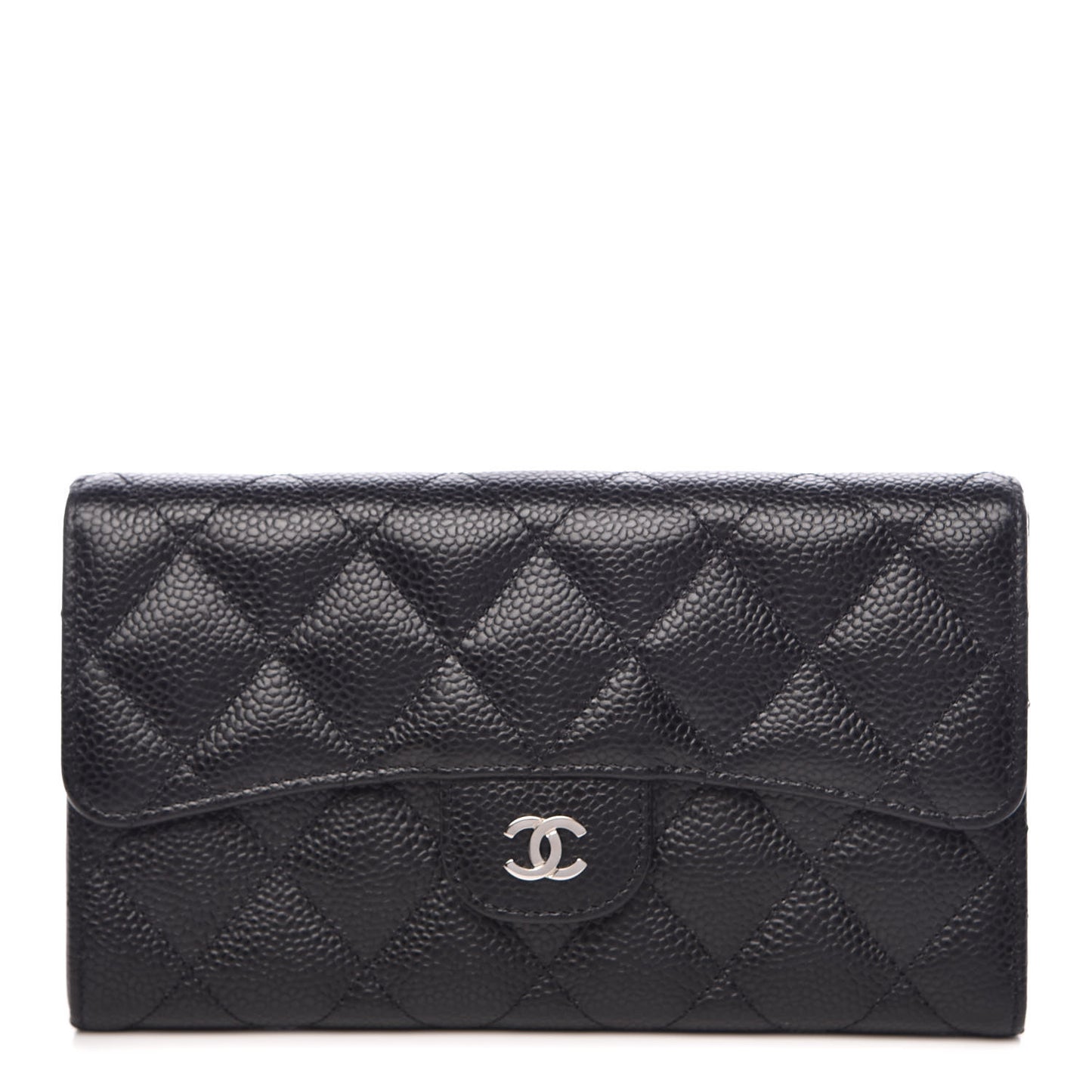 Caviar Quilted Long Flap Wallet Black