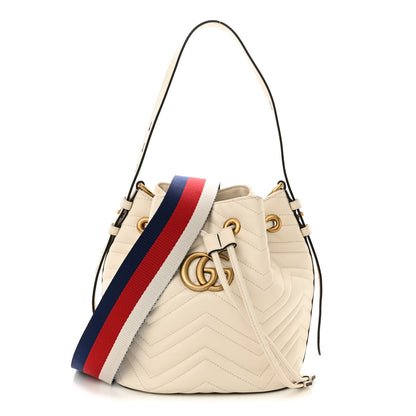 Gucci Calfskin Matelasse Sylvie Web GG Marmont Bucket Bag White 1 of 14