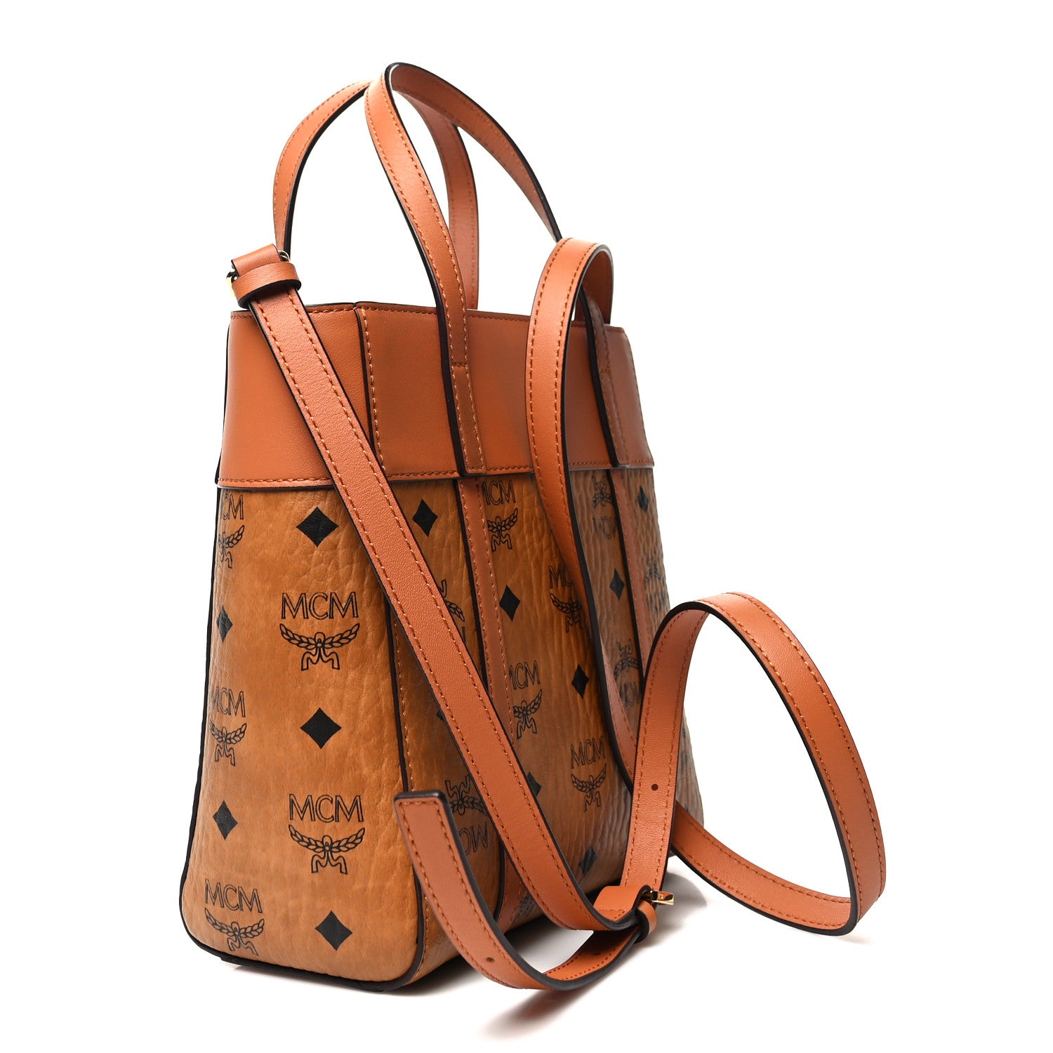 MCM Visetos Nappa Mini Toni Top Zip Shopper Tote Cognac 3 of 11