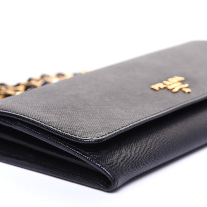 Prada Saffiano Metal Oro Chain Wallet Black 6 of 13