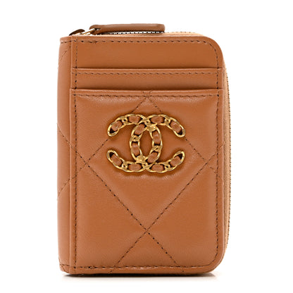 Chanel Lambskin Quilted Chanel 19 Vertical Zip Card Holder Wallet Brown 1 of 7