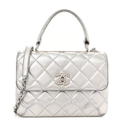 Chanel Metallic Lambskin Quilted Small Trendy CC Flap Dual Handle Bag Silver 1 of 19