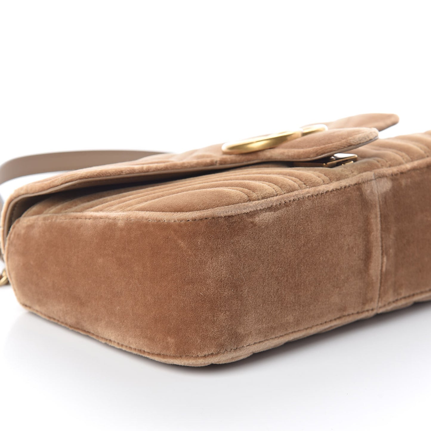 Velvet Matelasse Small GG Marmont Shoulder Bag Taupe