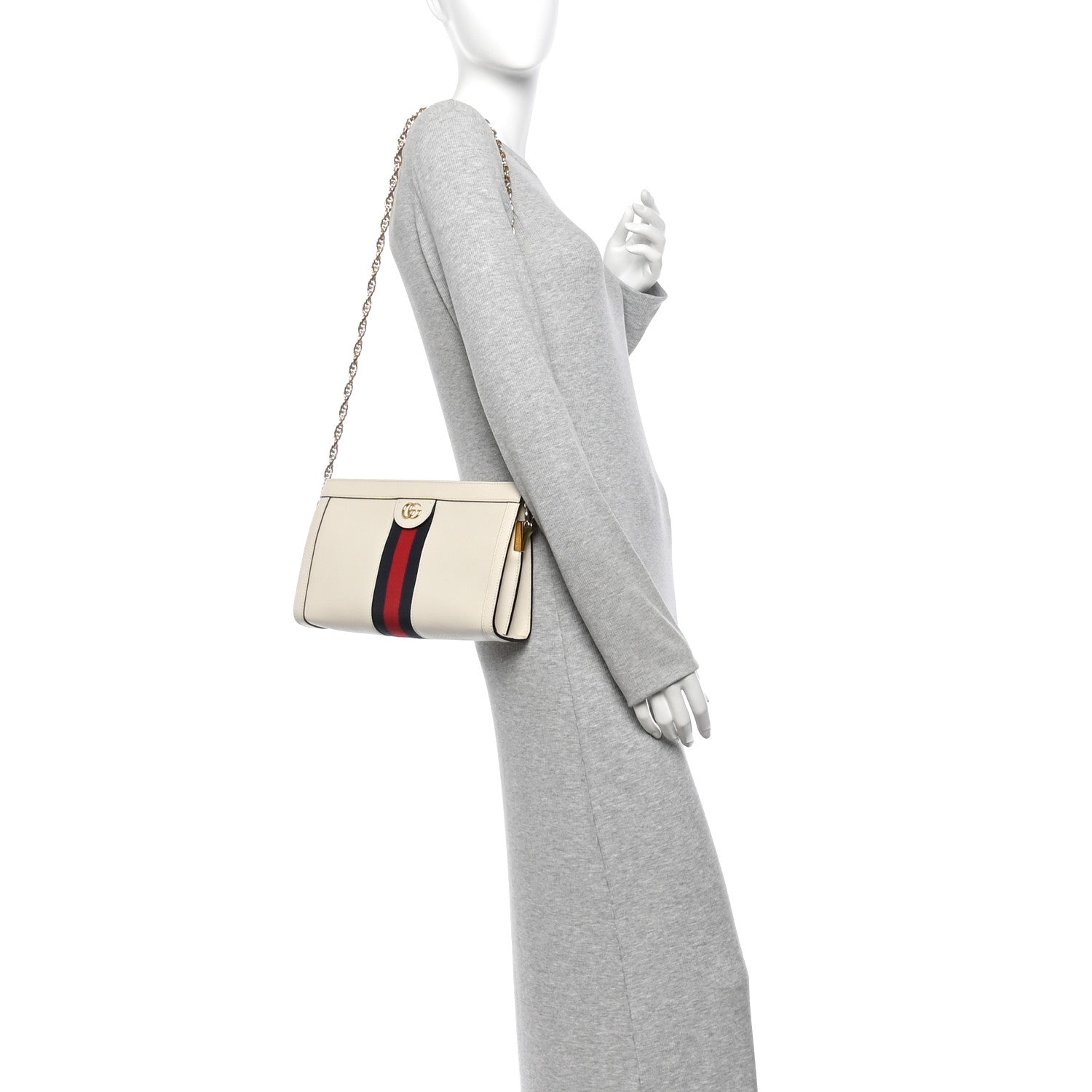 Gucci Textured Calfskin Web Small Ophidia Chain Shoulder Bag Mystic White 2 of 10