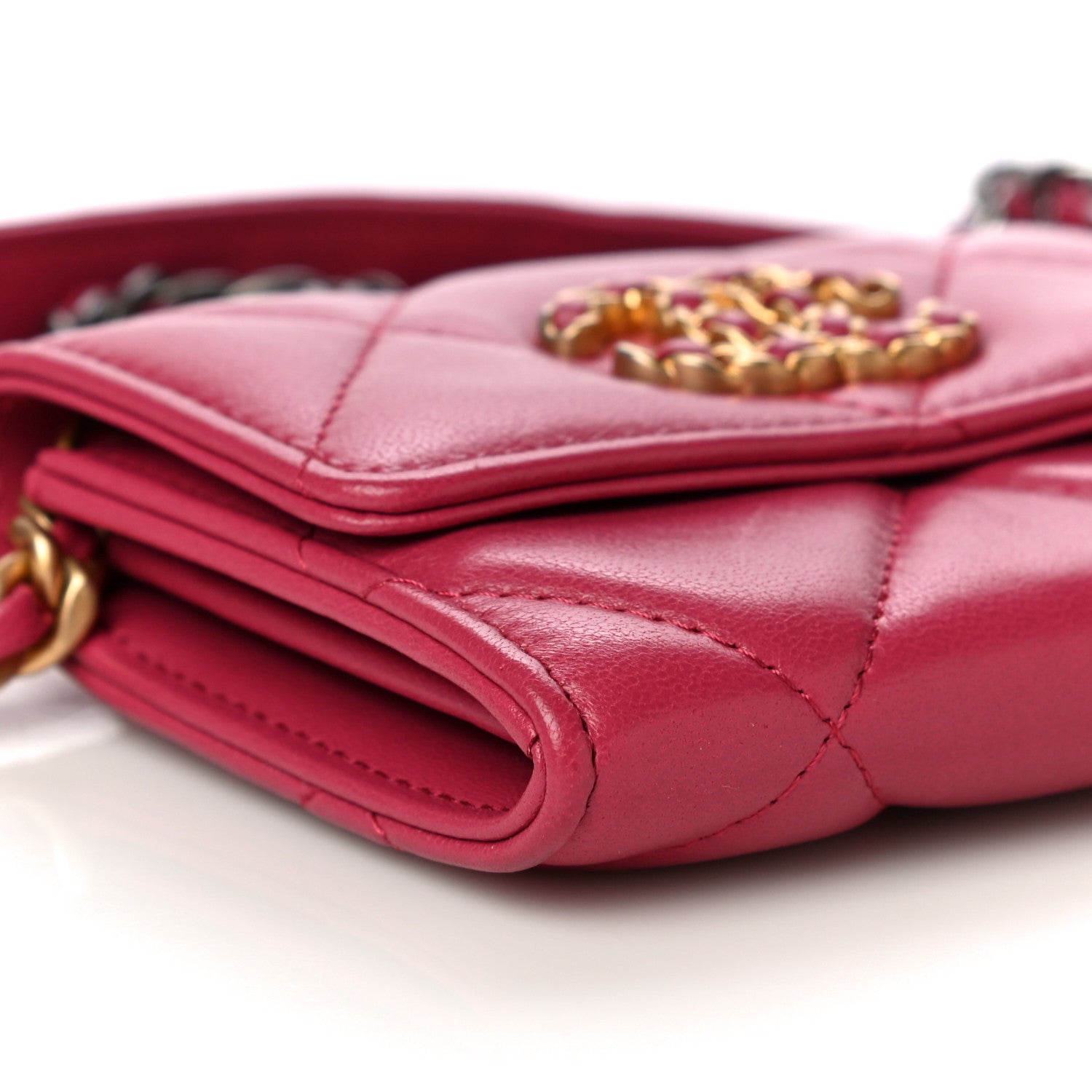 Chanel Lambskin Quilted Chanel 19 Flap Coin Purse With Chain Dark Pink 9 of 15