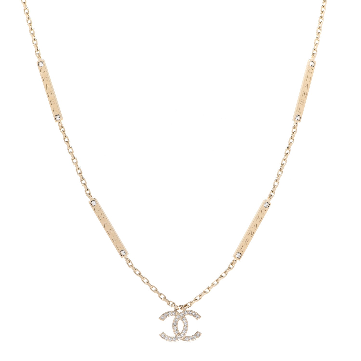 Chanel Crystal CC Pendant Necklace Gold 1 of 7