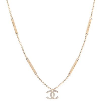 Chanel Crystal CC Pendant Necklace Gold 1 of 7