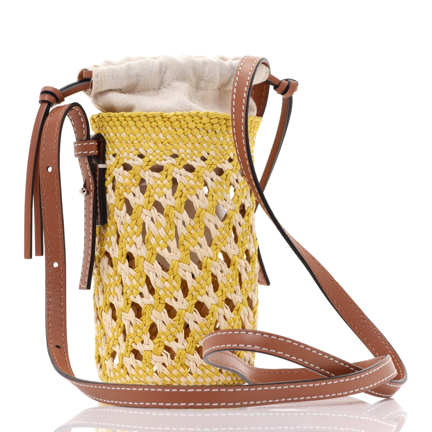 Loewe Calfskin Raffia Paulas Ibiza Bucket Bag Natural Yellow 2 of 8