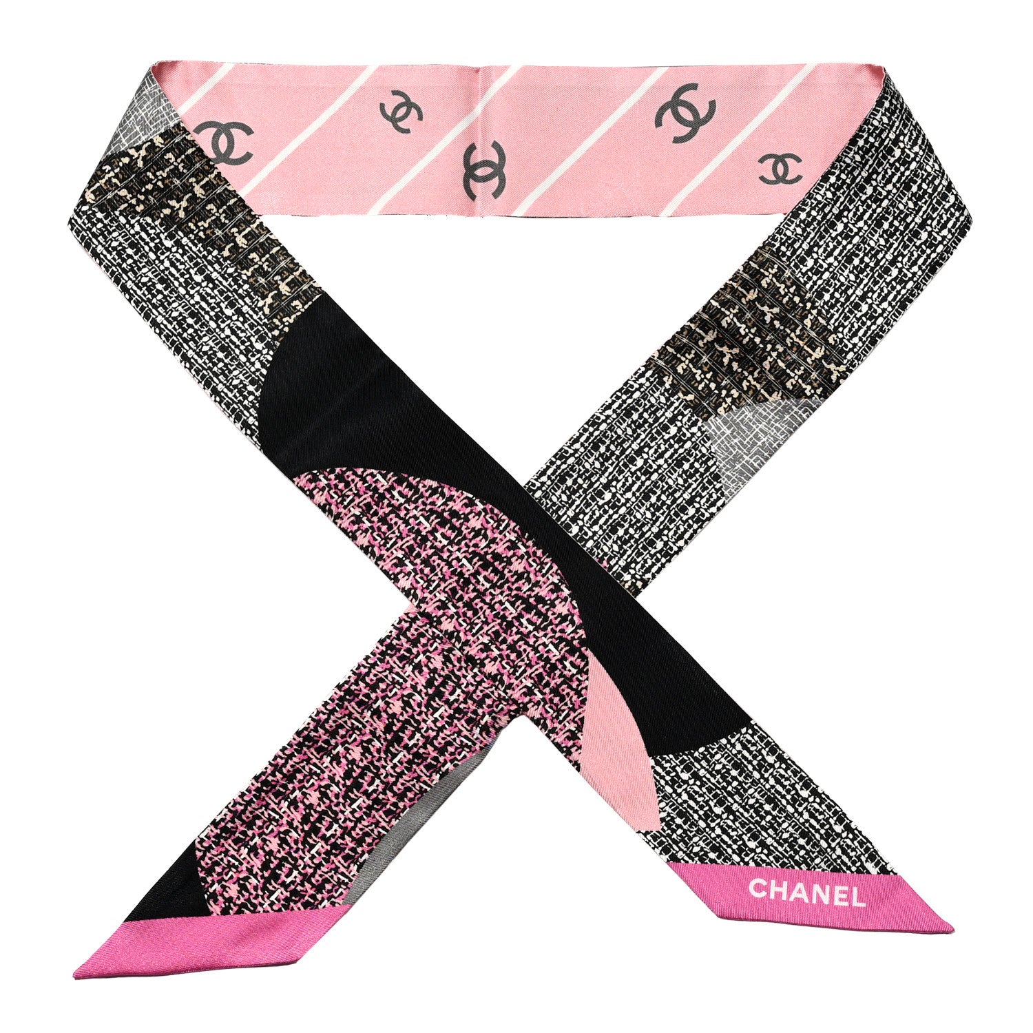 Chanel Silk Twill Slim Bandeau Scarf Pink Grey Light Pink 1 of 3