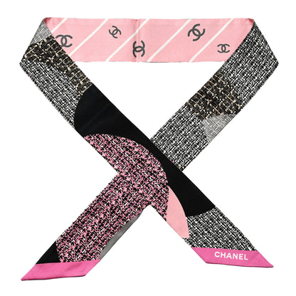Chanel Silk Twill Slim Bandeau Scarf Pink Grey Light Pink 1 of 3