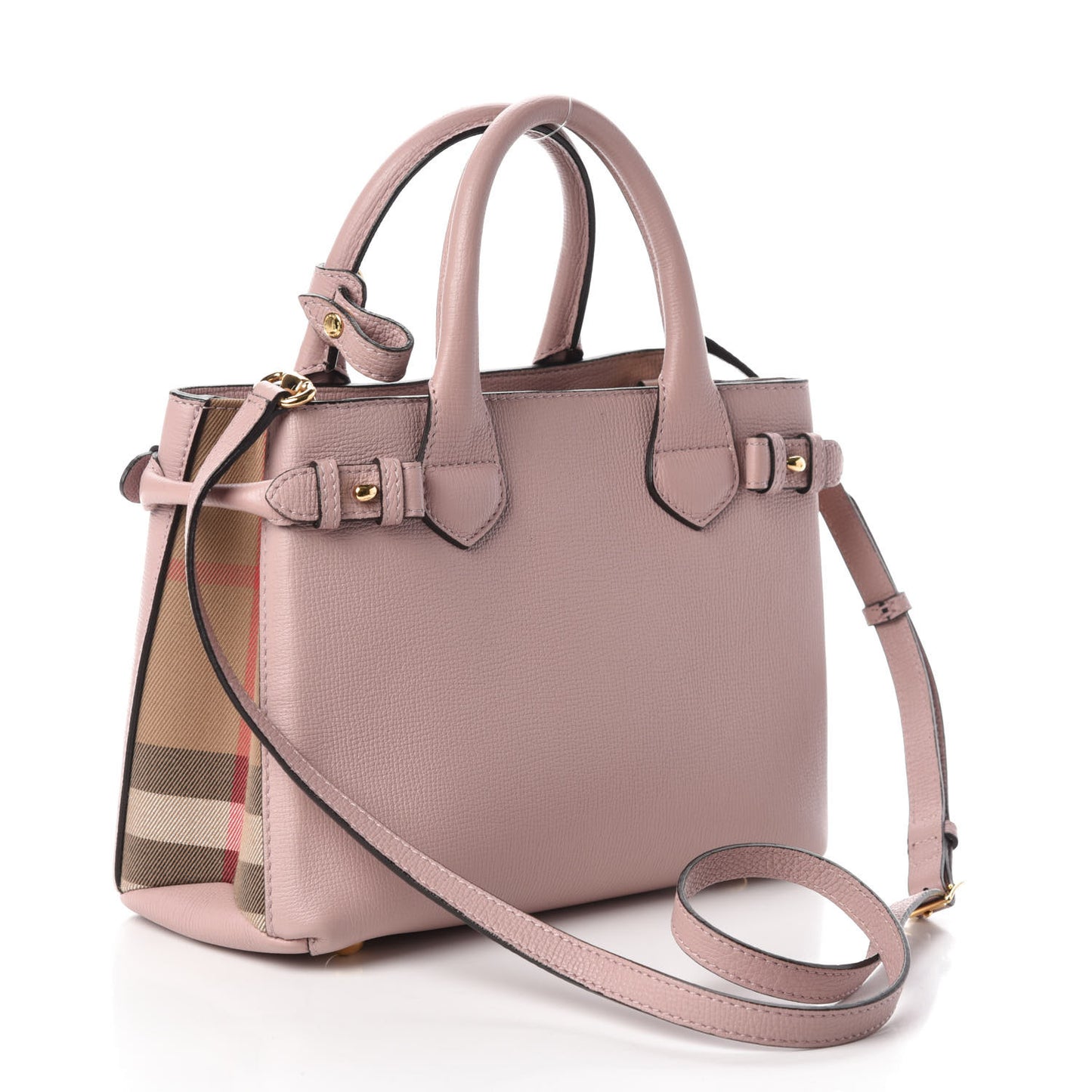 Grainy Calfskin House Check Small Banner Tote Pale Orchid