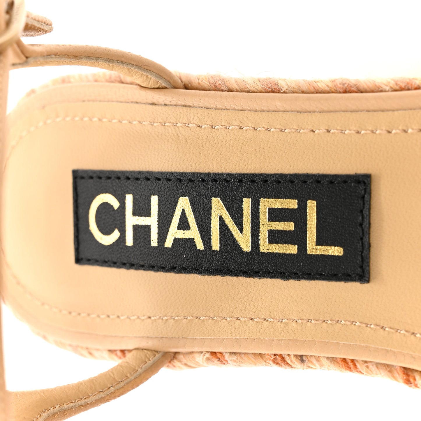 Lambskin Grosgrain CC Espadrilles Wedges 36 Beige Black
