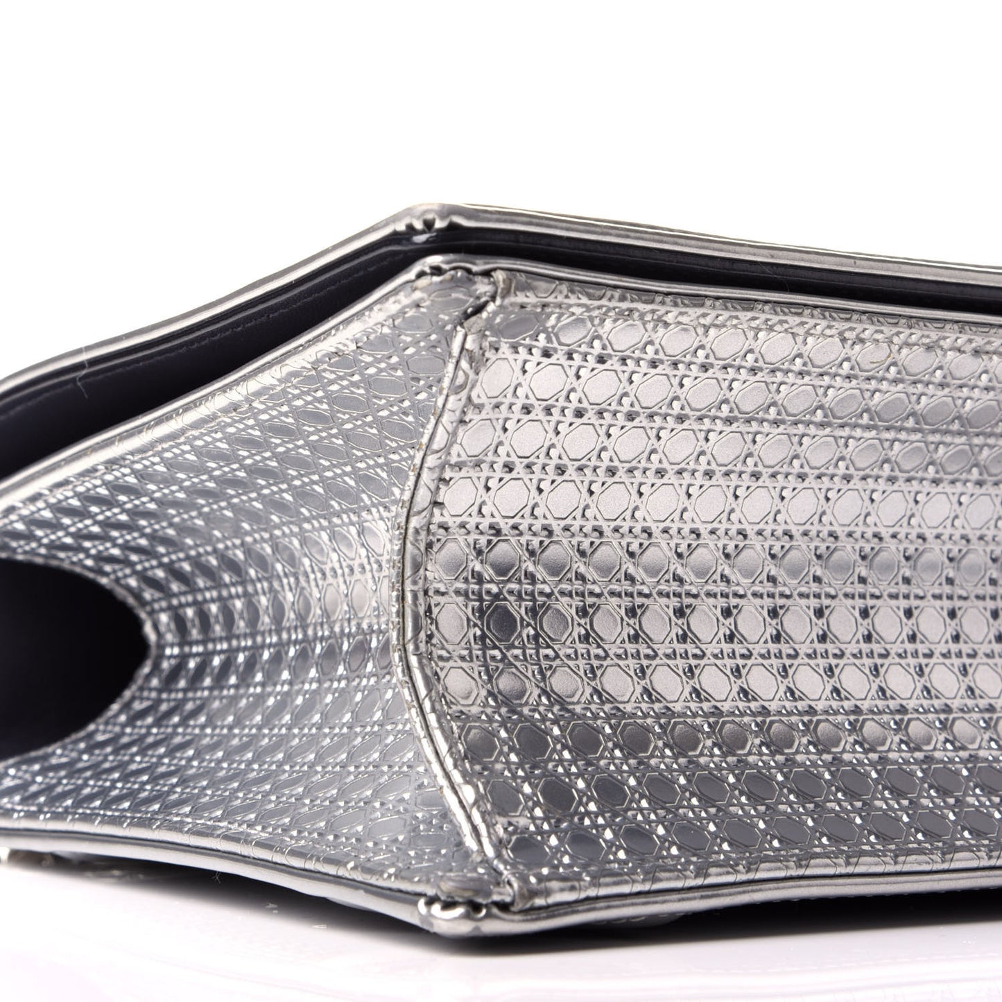 Metallic Patent Micro-Cannage Medium Diorama Flap Bag Silver