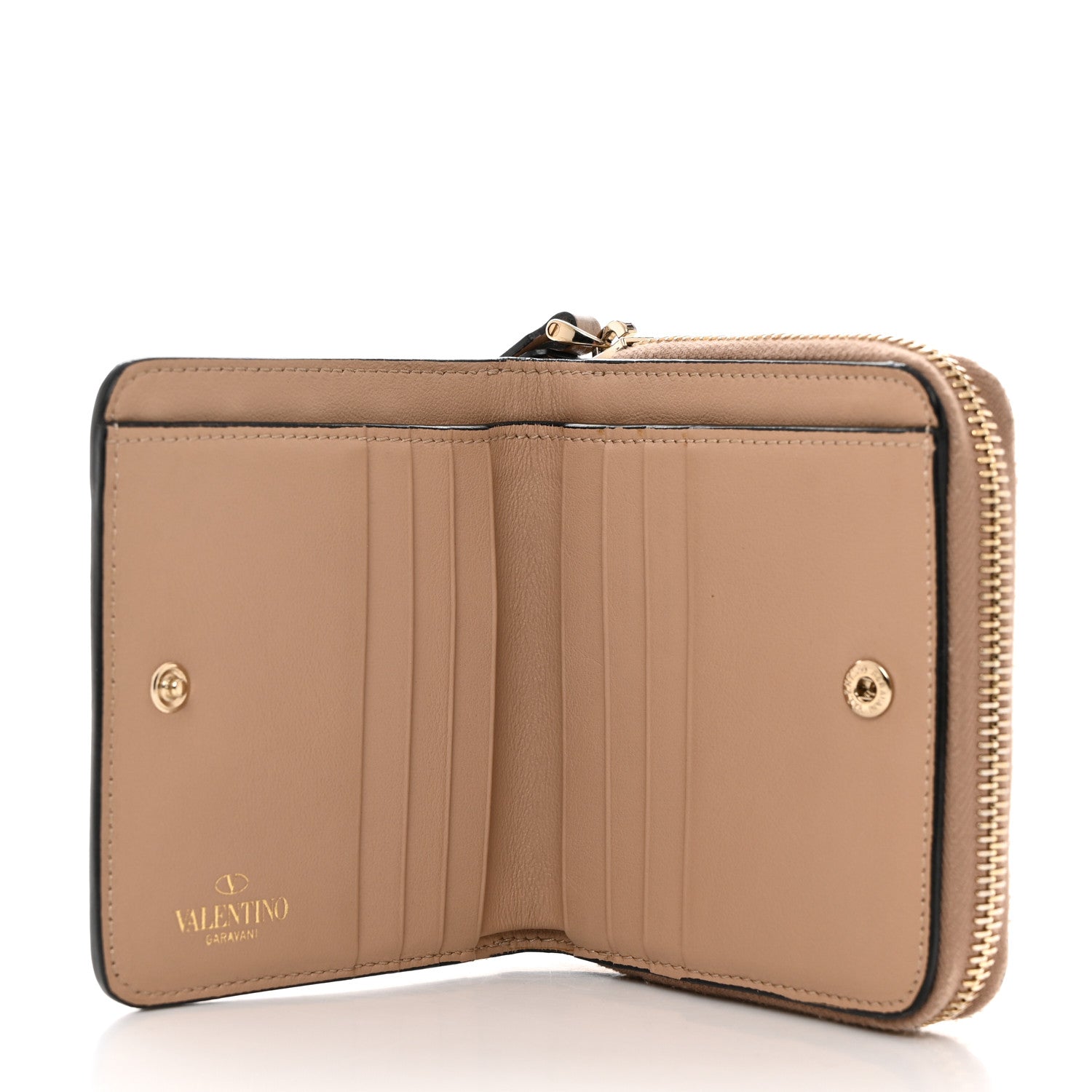 Valentino Garavani Calfskin Rockstud Compact Zip Around Wallet Camel Rose 5 of 8