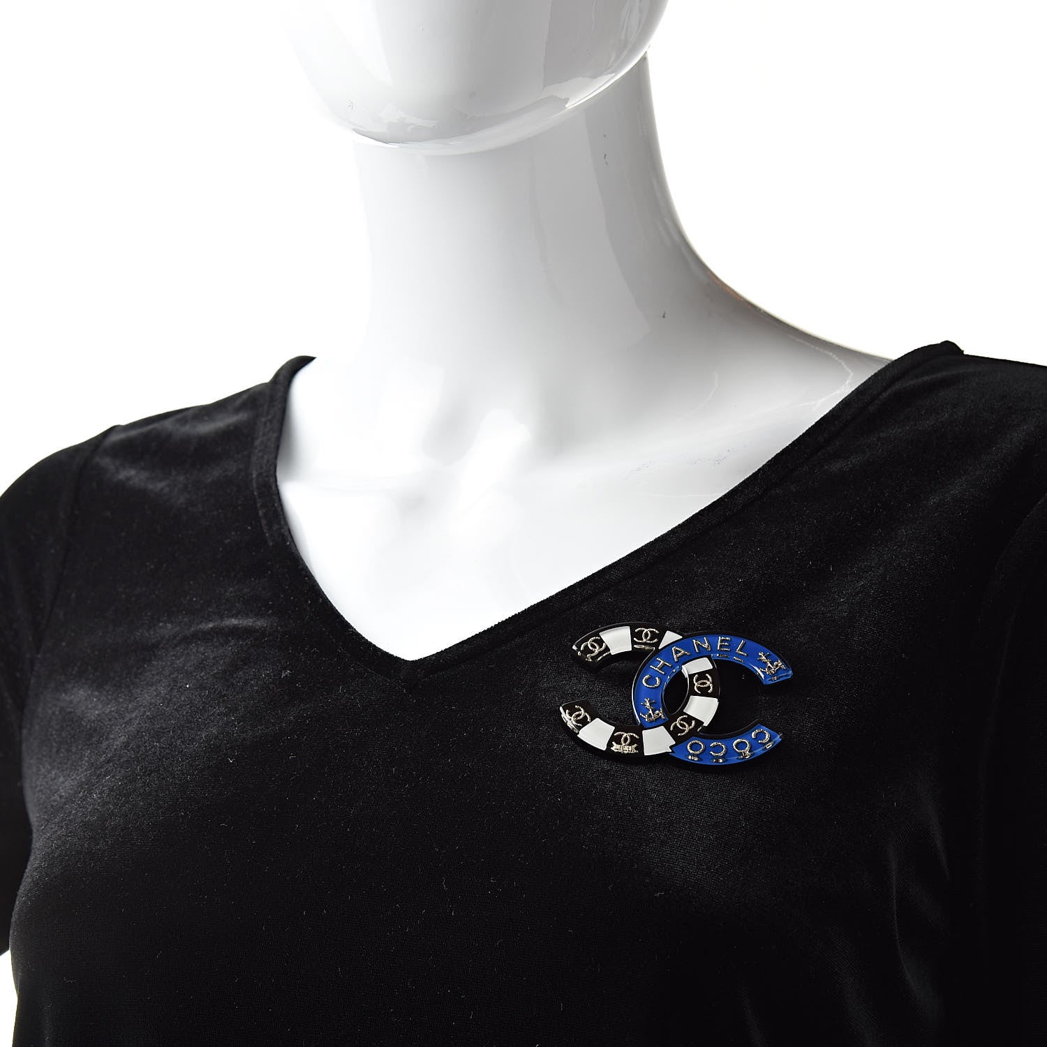 Chanel Crystal Enamel Stripe CC Brooch Gold Blue White 2 of 4