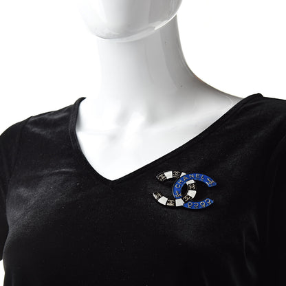 Chanel Crystal Enamel Stripe CC Brooch Gold Blue White 2 of 4