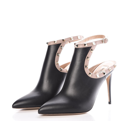 Valentino Garavani Calfskin Rockstud Open Back Ankle Booties 40 Black Poudre 3 of 9
