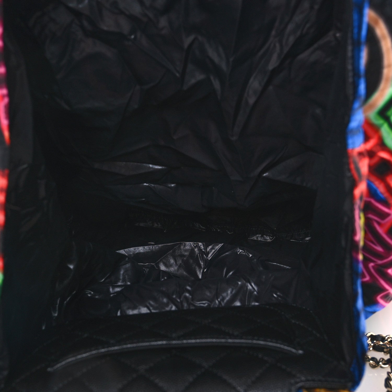Chanel Caviar Fabric Graffiti Foldable Tote Bag With Chain Black Multicolor 9 of 19