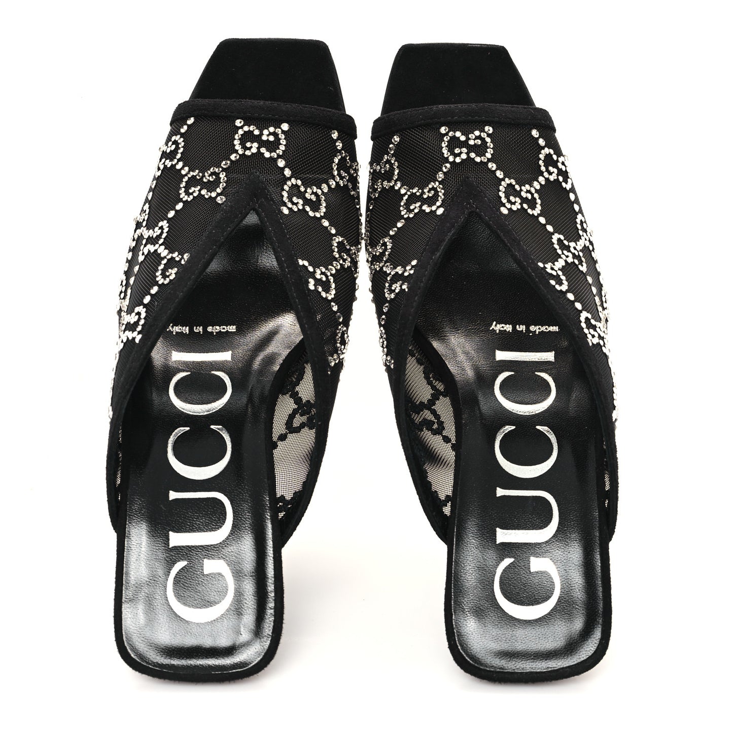 Tela Retino Kid Scamosciato Crystal GG Monogram Square G 95mm Slide Sandals 35 Black