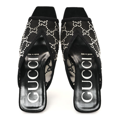 Gucci Tela Retino Kid Scamosciato Crystal GG Monogram Square G 95mm Slide Sandals 35 Black 2 of 9