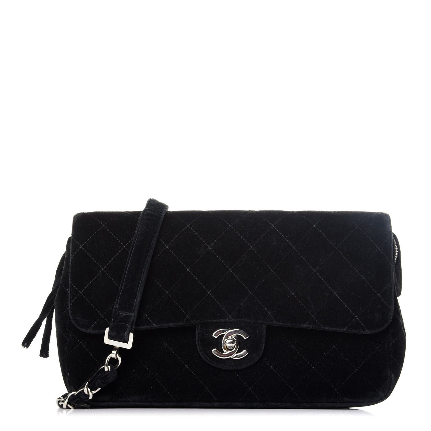 Velvet Quilted Flap Backpack Black