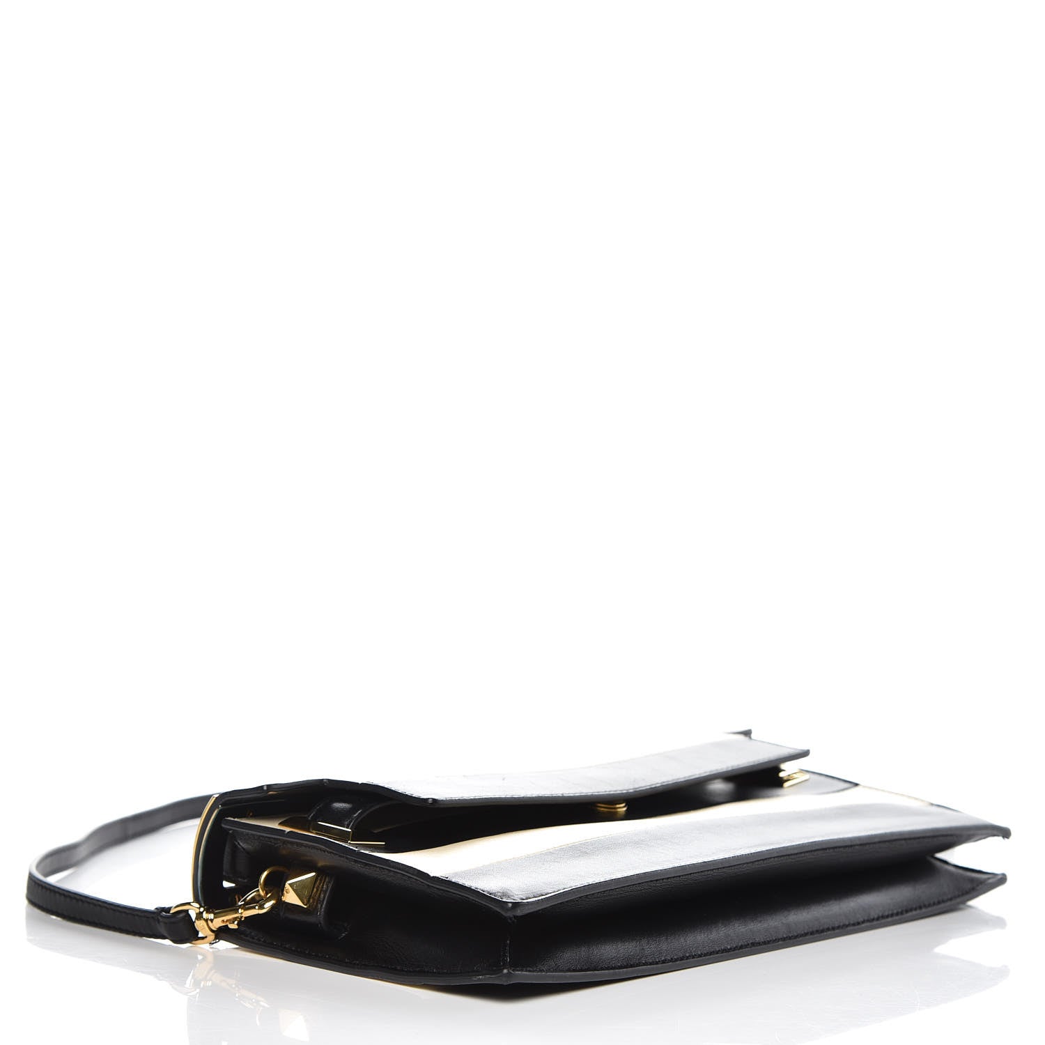 Valentino Garavani Nappa Striped My Rockstud Clutch Black Light Ivory 4 of 12