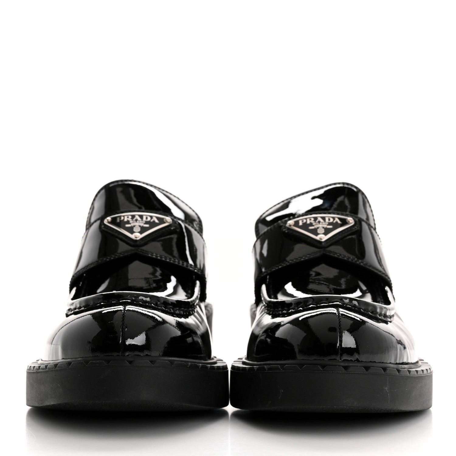 Prada Vernice Metal Triangle Logo 50mm Loafers 39.5 Black 3 of 10