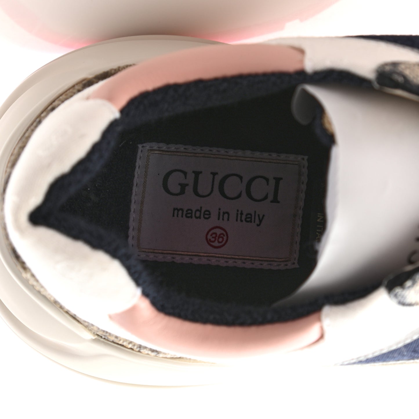 GG Supreme Monogram Mix Monogram Womens Rhyton Sneakers 36 London Blue Beige Pale Pink