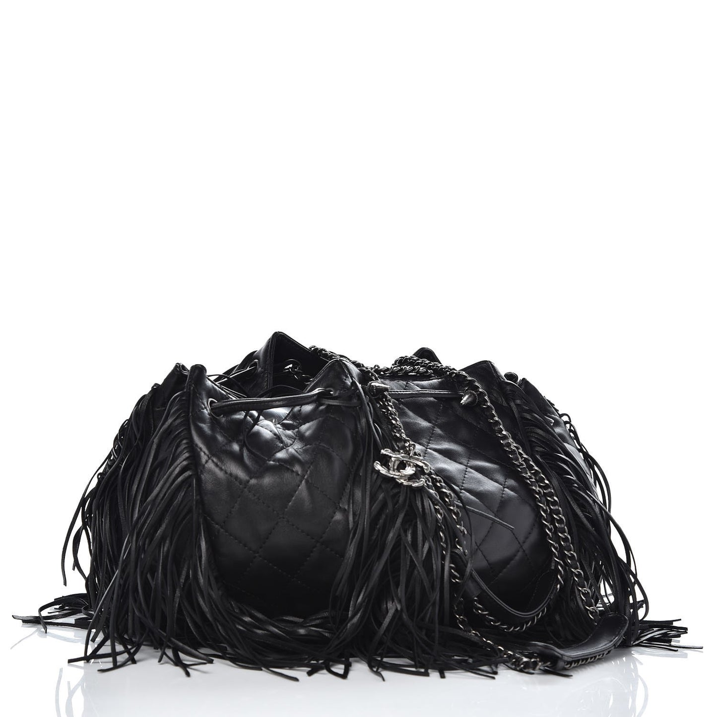 Lambskin Quilted Western Baluchon Fringe Bag Black