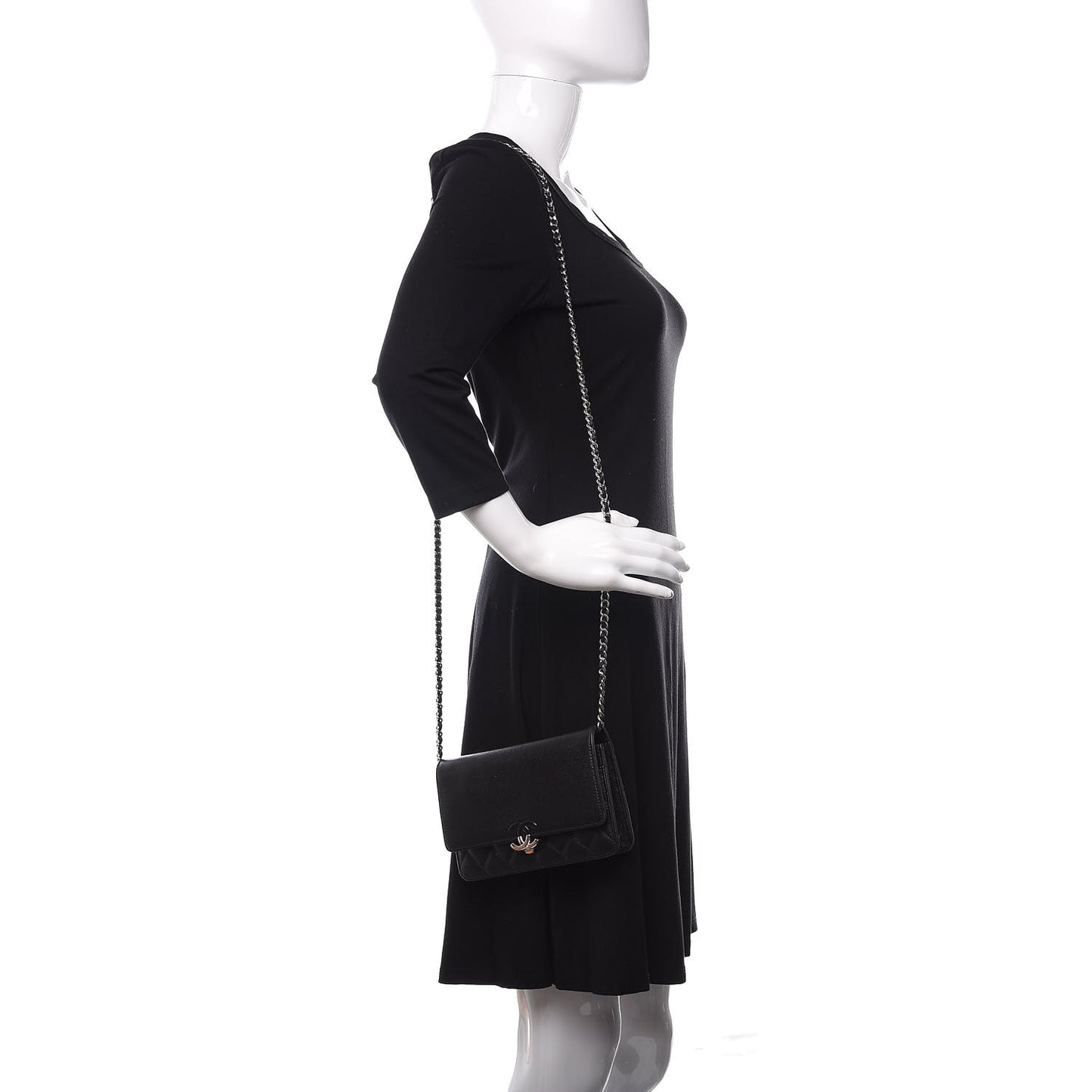 Grained Calfskin Quilted CC Box Wallet On Chain WOC Black