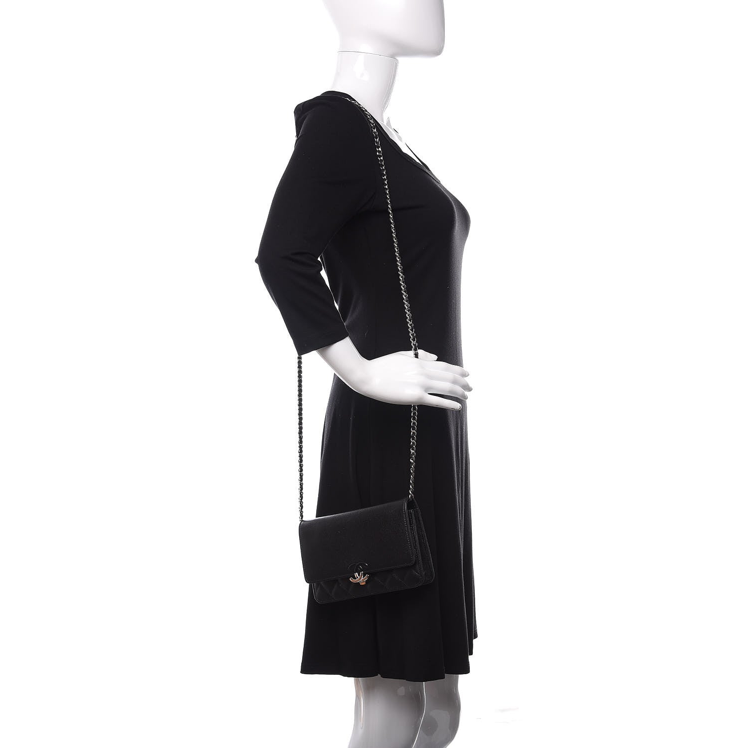 Chanel Grained Calfskin Quilted CC Box Wallet On Chain WOC Black 2 of 13