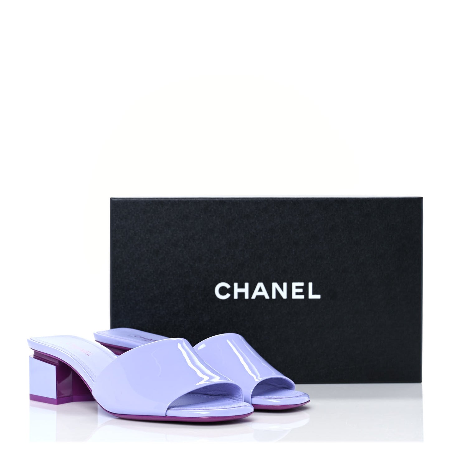 Patent Calfskin CC Mules 36 Light Purple Dark Purple