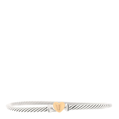 David Yurman Sterling Silver 18K Yellow Gold 3mm Cable Collectibles Heart Bracelet 1 of 3