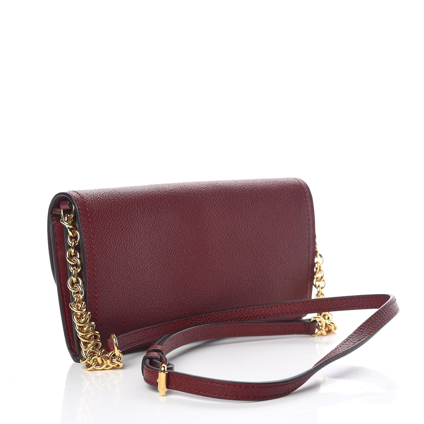 Grainy Calfskin Henley Wallet On Chain Burgundy