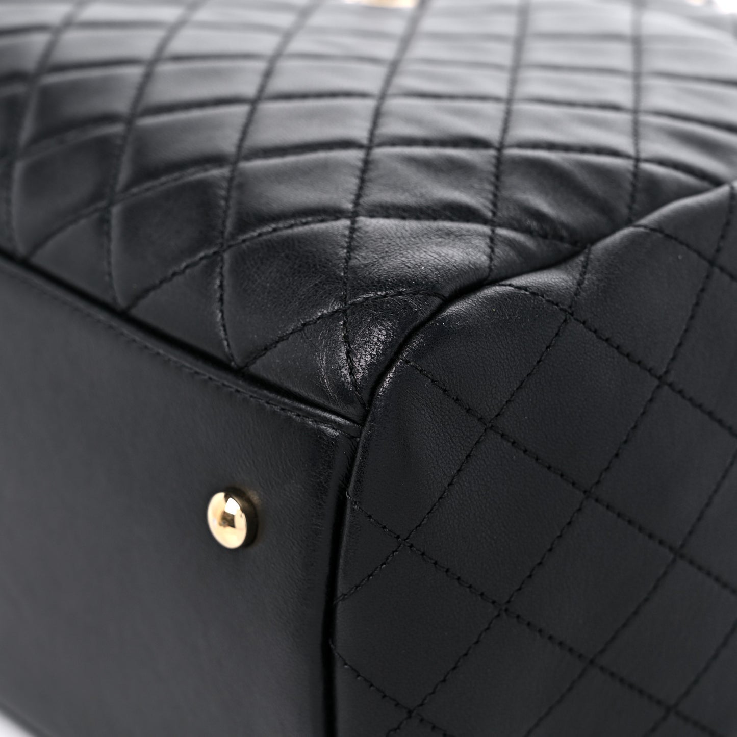 Lambskin Quilted Large Drawstring Bag Black