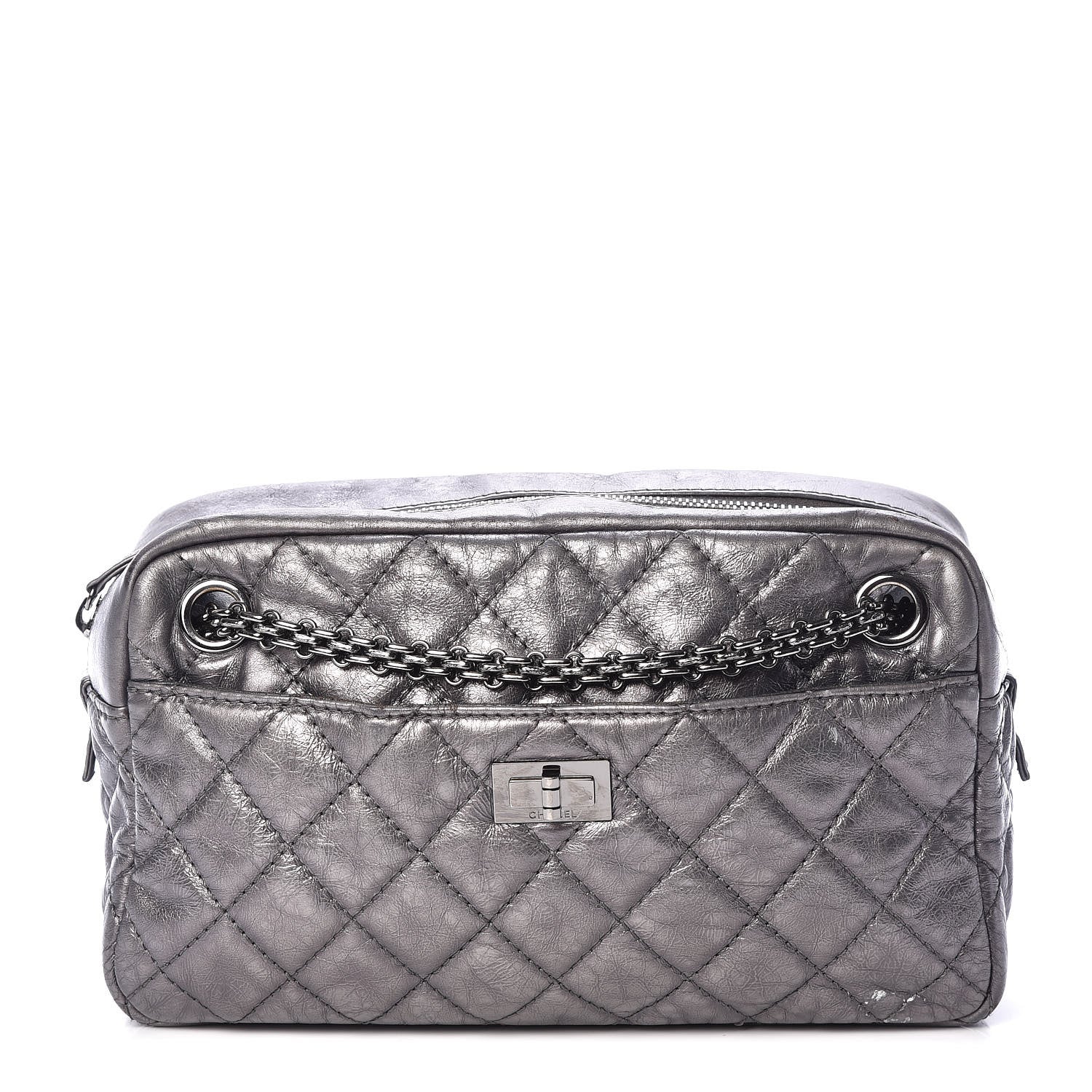Chanel Metallic Aged Calfskin Quilted Medium Reissue Camera Case Dark Silver 1 of 15