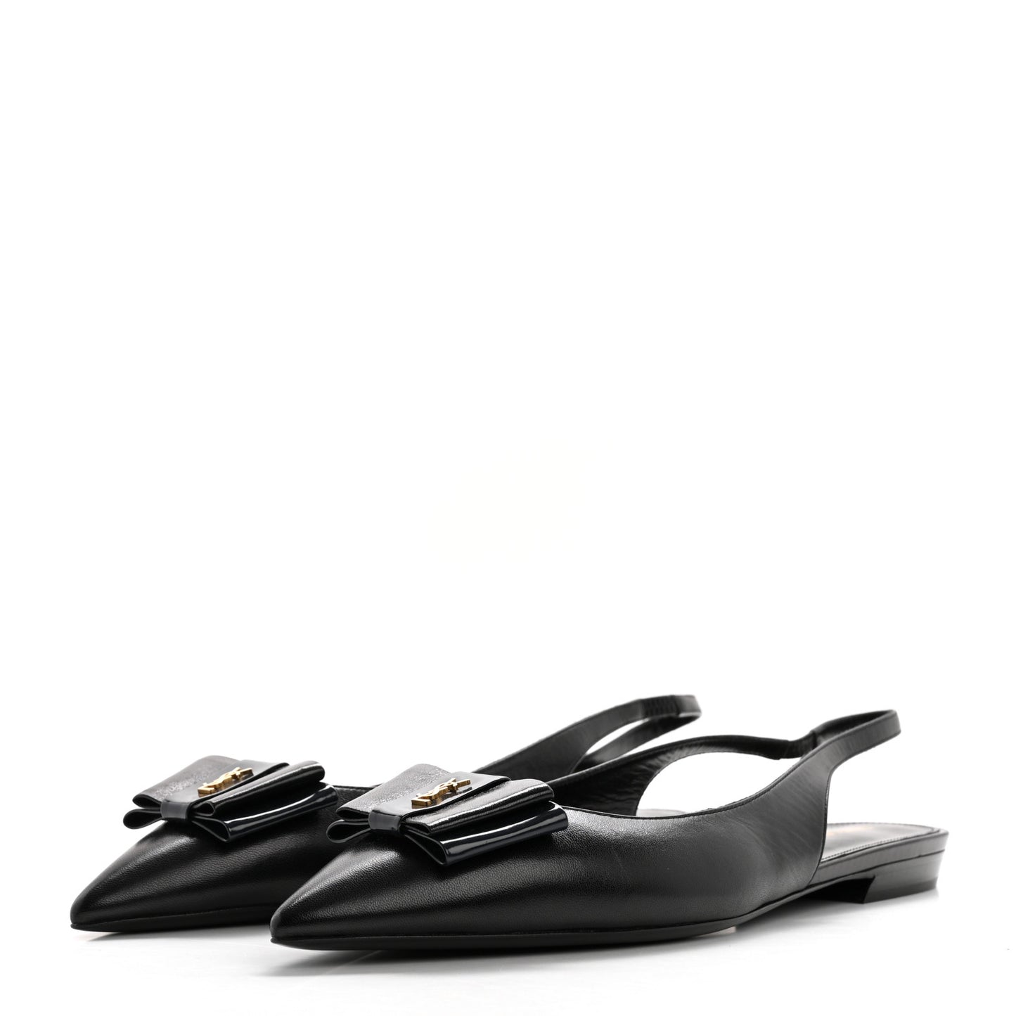 Patent Smooth Lambskin Anais Slingback Flats 40.5 Navy Black