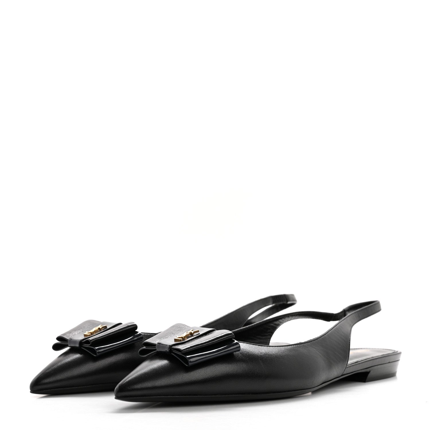 Saint Laurent Patent Smooth Lambskin Anais Slingback Flats 40.5 Navy Black 3 of 9