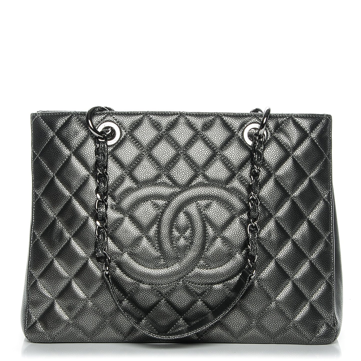 Metallic Caviar Quilted Grand Shopping Tote GST Dark Silver