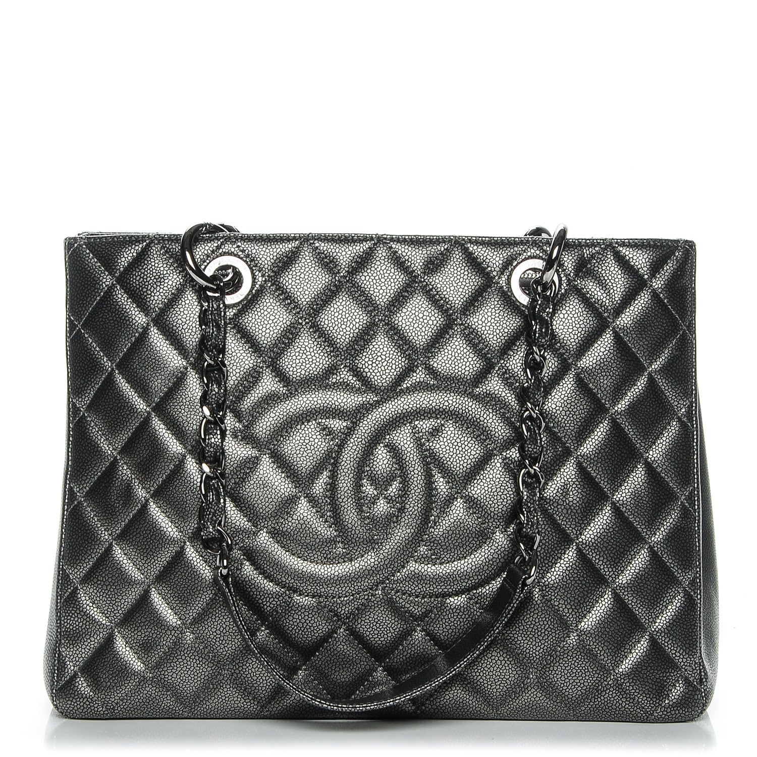 Chanel Metallic Caviar Quilted Grand Shopping Tote GST Dark Silver 1 of 7