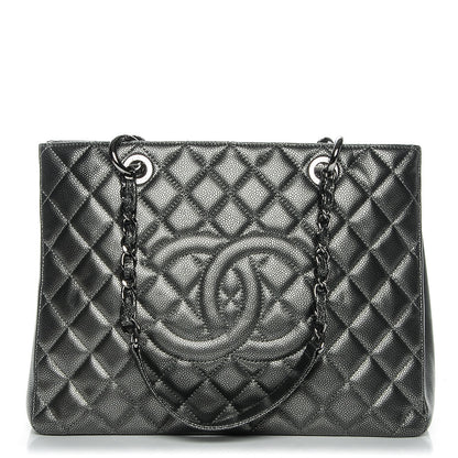 Chanel Metallic Caviar Quilted Grand Shopping Tote GST Dark Silver 1 of 7