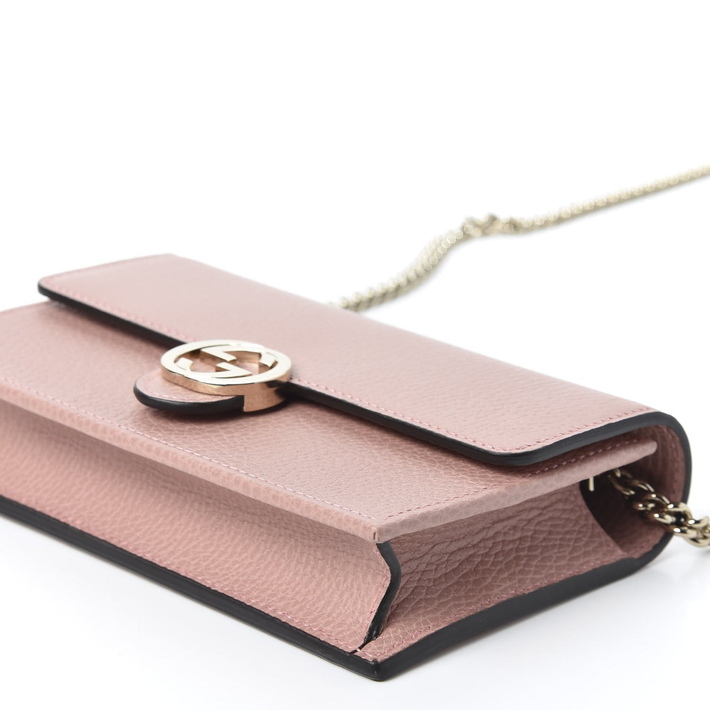 Dollar Calfskin Interlocking G Chain Wallet Soft Pink