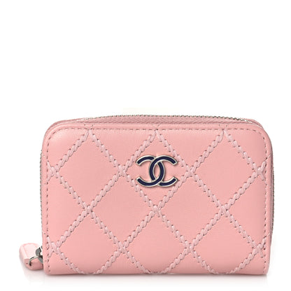 Chanel Lambskin Double Stitch Zip Coin Purse Pink 1 of 9