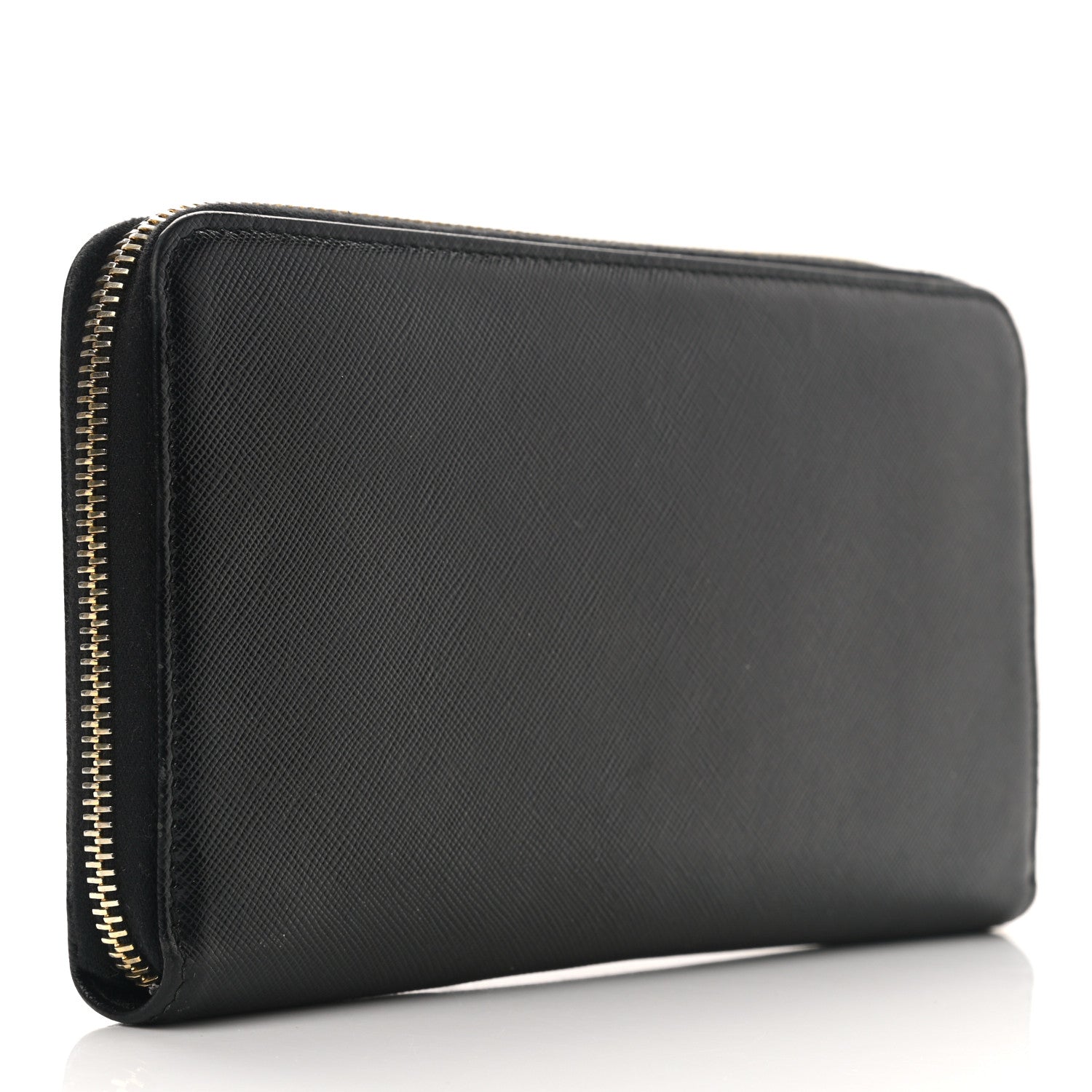 Prada Saffiano Metal Large Zip Around Travel Wallet Black 3 of 12