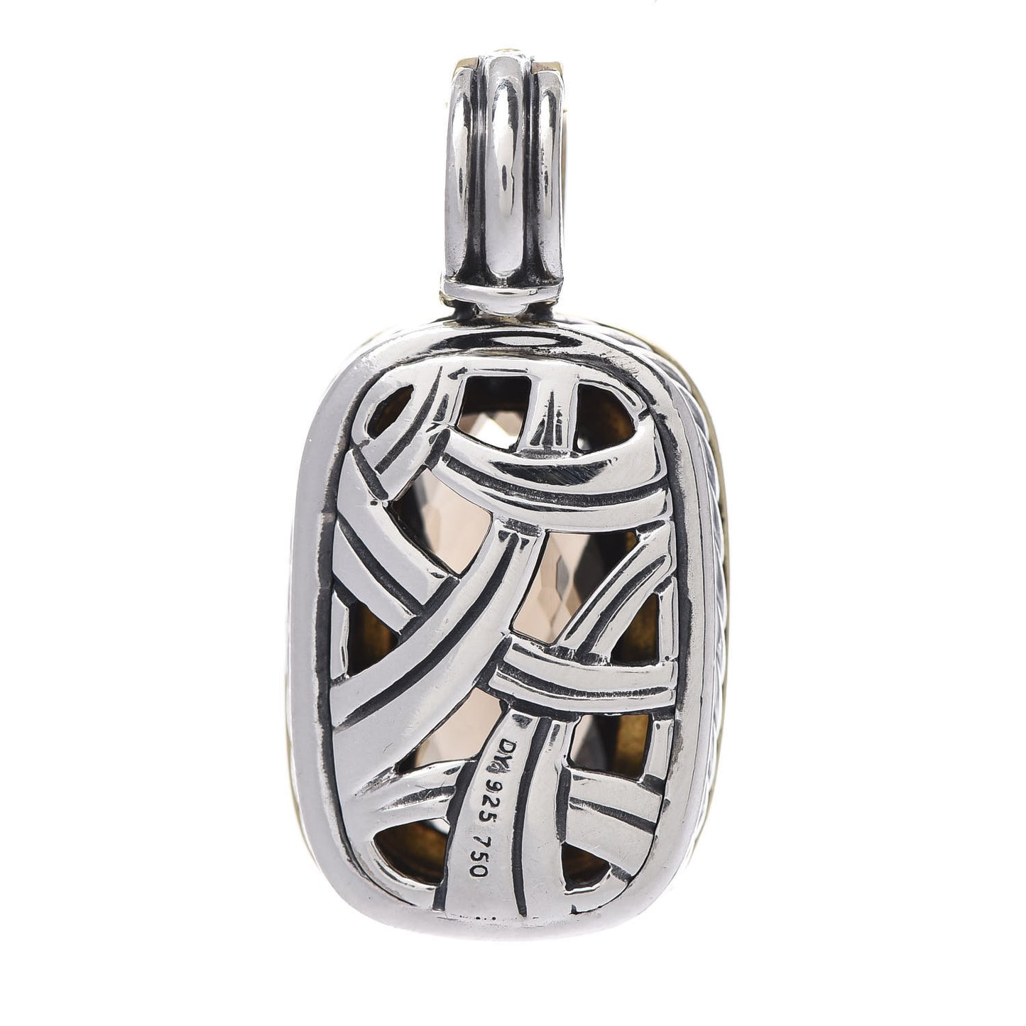 Sterling Silver 18K Yellow Gold Diamond Smoky Quartz 18mm Albion Enhancer Pendant