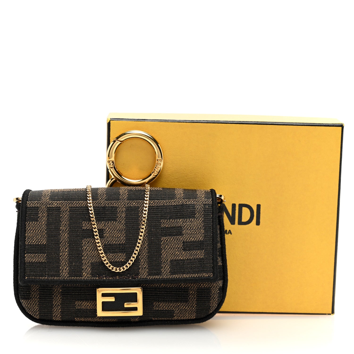 Fendi Fabric Jacquard FF 1974 Nano Baguette Charm Tobacco Moro Black 9 of 9
