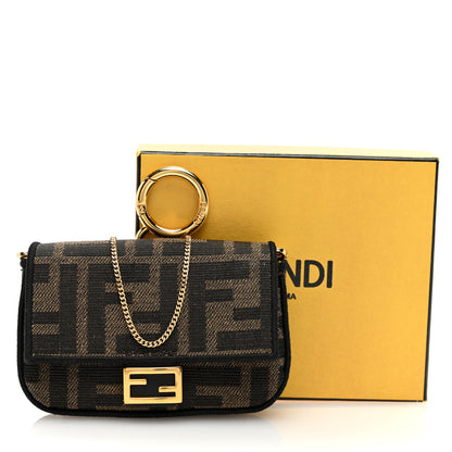 Fendi Fabric Jacquard FF 1974 Nano Baguette Charm Tobacco Moro Black 9 of 9