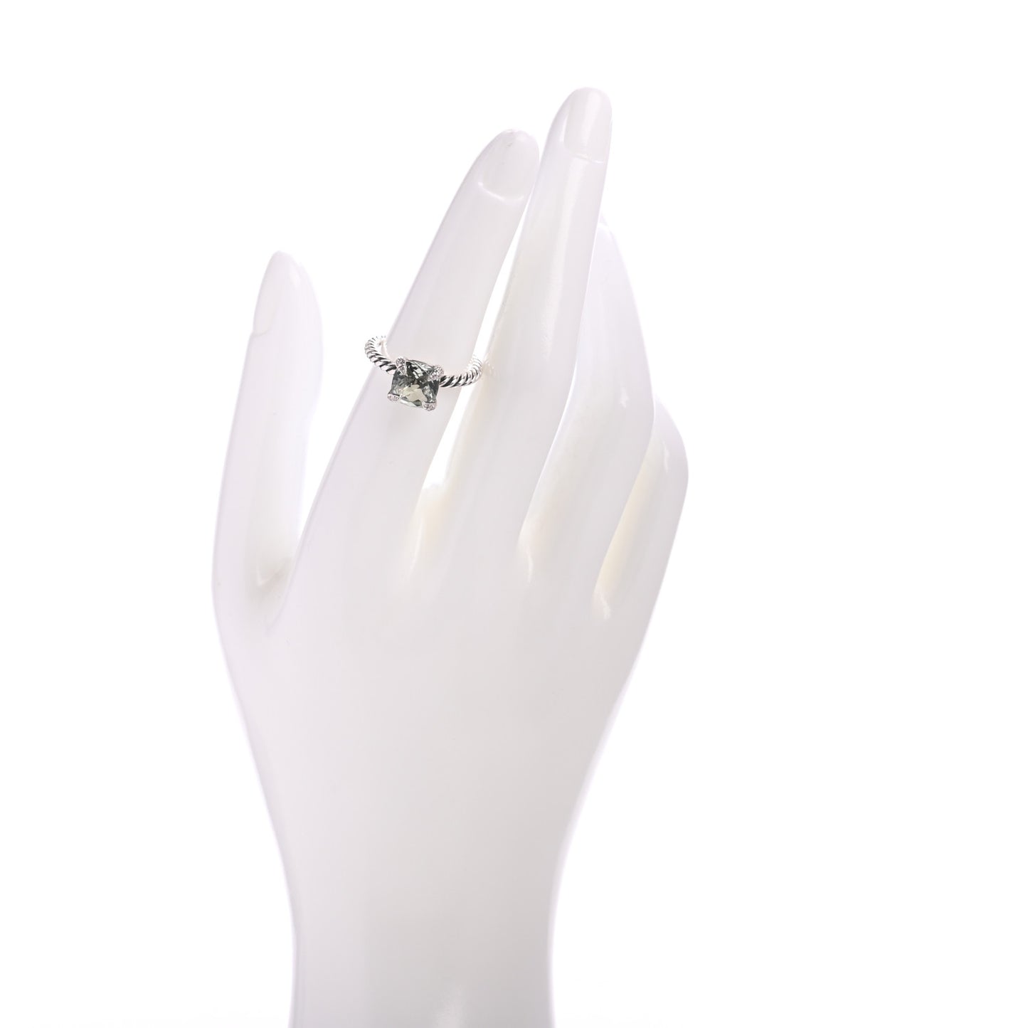 Sterling Silver Diamond Prasiolite 8mm Chatelaine Ring 52 6