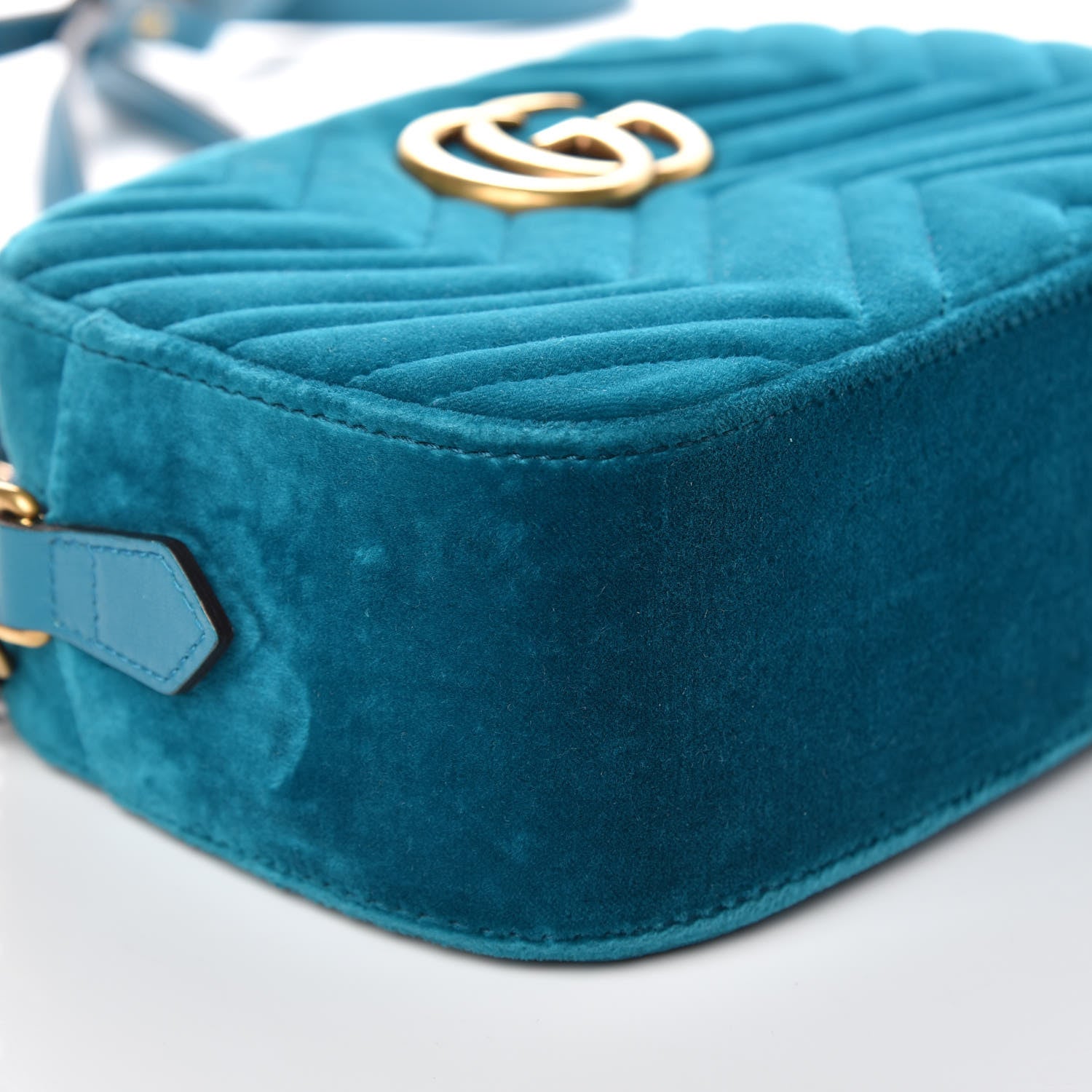 Gucci Velvet Matelasse Small GG Marmont Chain Shoulder Bag Pavone Cyan 9 of 10